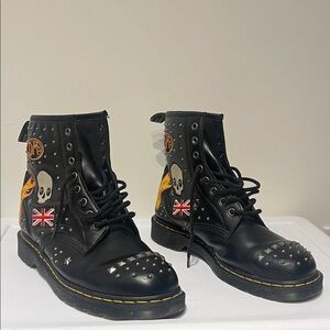 Dr. Martens Black Studded Boots with Skull and Flag